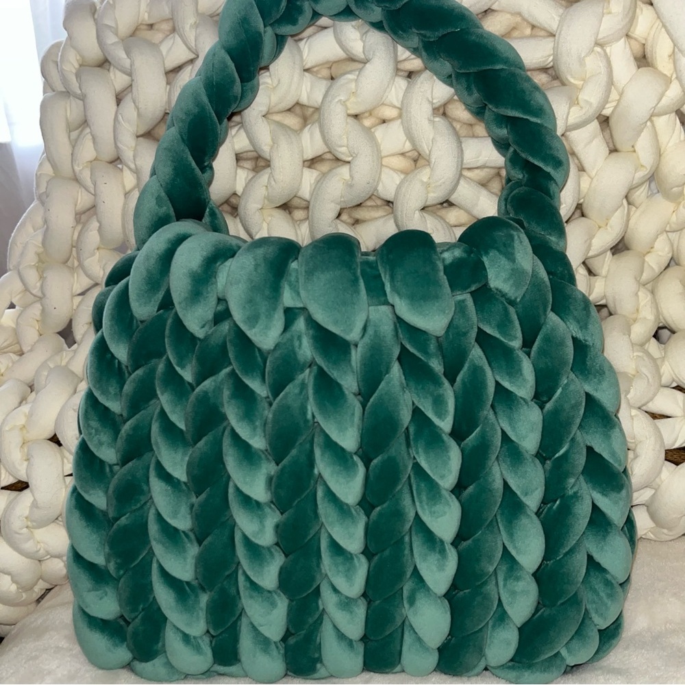 Emerald Green Braided Velvet Handbag